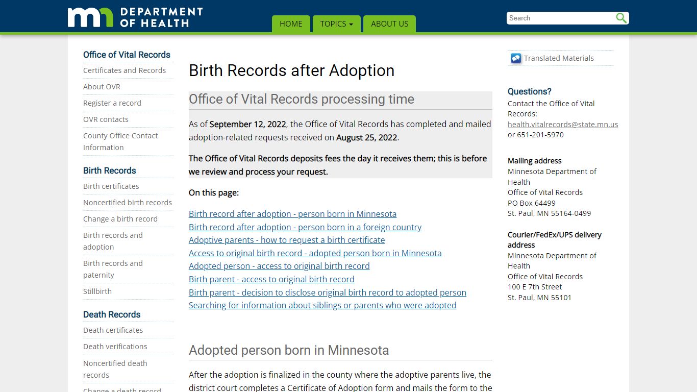 Birth Records after Adoption - Minnesota Dept. of Health